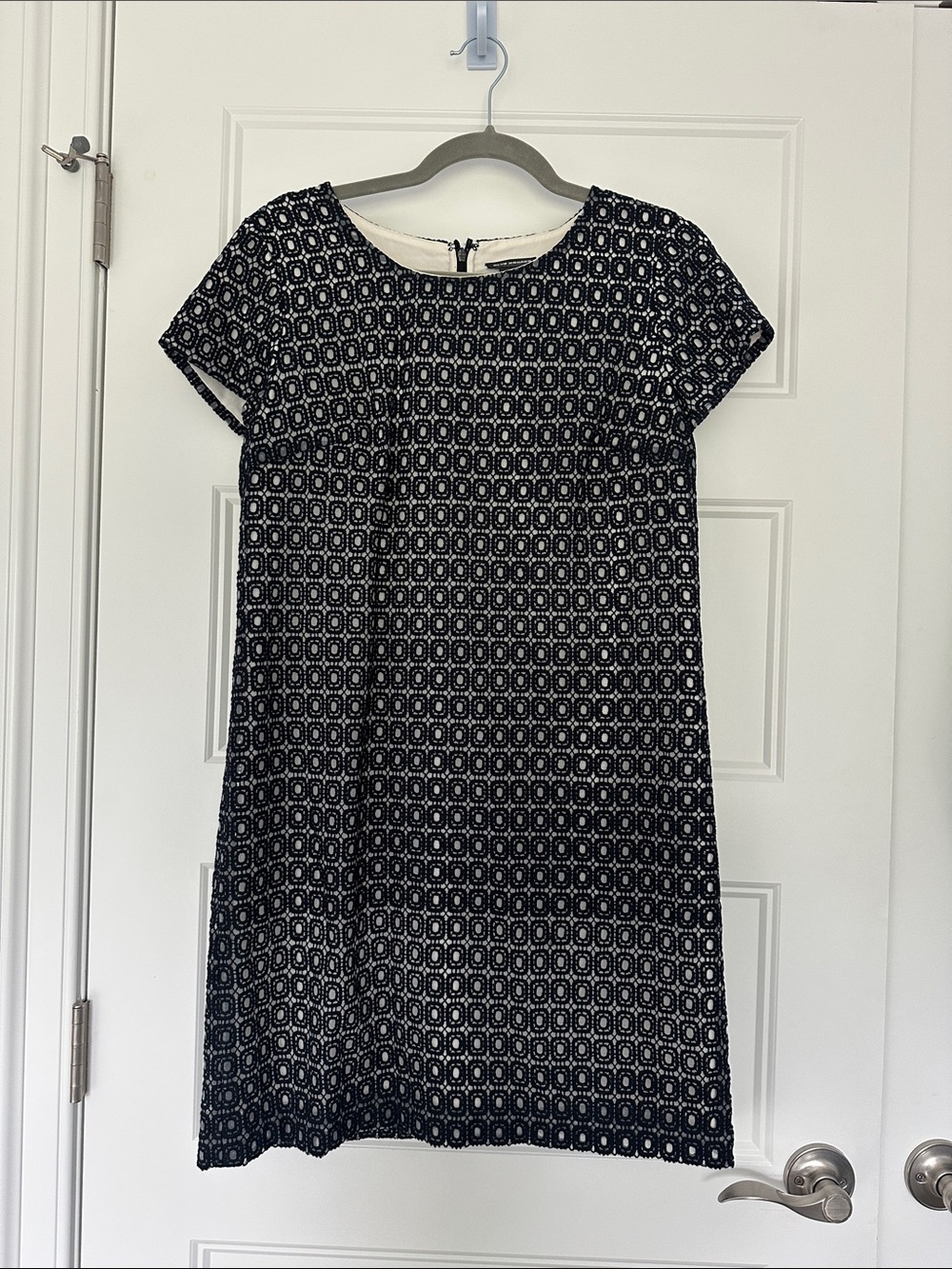 Club Monaco Navy and White Geometric Eyelet Mini Dress